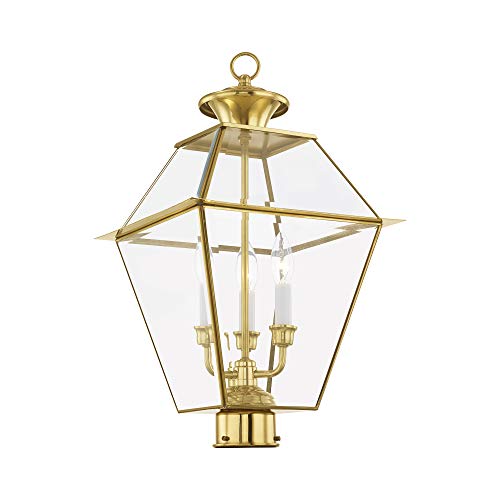 Livex Lighting 2384-02 Outdoor Post With Clear Beveled Glass Shades, Polished Brass #TOP2