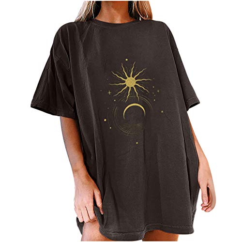 Image of Summer Y2k Tops for Womens, Casual Vintage Short Sleeve T-Shirt, Girls Oversize Loose Round Neck Elastic Tee