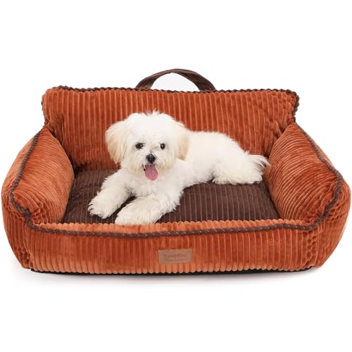 FUKUMARU Katzenbett, weiches Katzensofa aus geripptem Samt, 71 cm, waschbarer Bezug, wasserfest, Tragegriff und rutschfeste Unterlage für Katzen und kleine Hunde, orange FUKUMARU Katzenbett, weiches Katzensofa aus geripptem Samt, 71 cm, waschbarer Bezug, wasserfest, Tragegriff und rutschfeste Unterlage für Katzen und kleine Hunde, orange