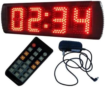GOODRELIISH Red Color Double Sided Large LED Wall Clock 5" High 4 Digits LED Digital Clock with Countdown/up Function Support 12/24 Hour Display IR Remote Control Ultra Brightness