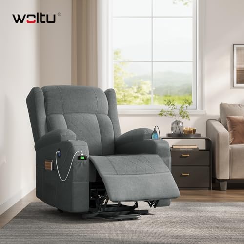 Miniatura 2 de Woltu Sillón Reclinable Eléctrico, Sillón Relax De Masaje Con Ayuda Para Levantarse, Con Calefacción De Masaje, Reposapiés, Bolsillos, Portavasos, Puerto Usb, Tela De Rizo, Gris, Sks61gr