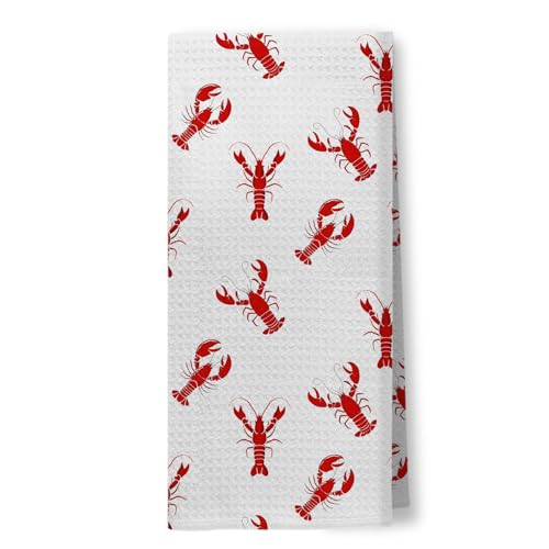 Foritho Red Lobster Beach Kitchen Towels, Coastal Ocean Crawfish Dish Tea Towels for Kitchen Decor, Nautical Beach Hand Towels for Bathroom Decor, Crawfish Boil Party Supplies, 16x24 Inch