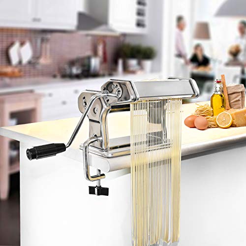 Pasta Maker Deluxe Set, Elegant Life Homemade 150mm Pasta Maker All in one 7 Thickness Settings for Fresh Fettuccine Spaghetti Lasagne Dough Roller Press Cutter Noodle Making Machine Pasta Roller - Thumbnail 6