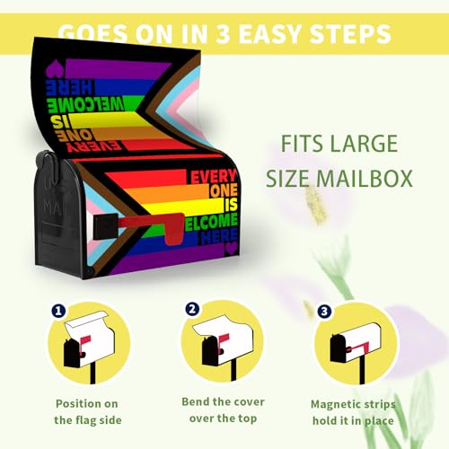 Dacawin Pride Mailbox Cover Large Size Rainbow Gay Lesbian Transgender Bisexual LGBTQ Magnetic Mailbox Wrap Every One Is Welcome Here Post Letter Mail Box Covers Outdoor Decor Oversized 25.5 X 21 Inch by Dacawin - Image 5
