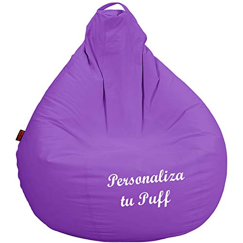 loconfort Puff Pera Personalizado con TU Nombre, Poli Piel Beig (XL Adulto, Lila) Cover