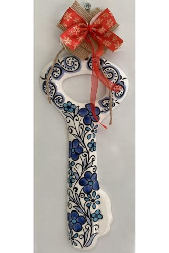 SODEF Decorative Ceramic Key Holder, 8 in Navy Blue Tile,