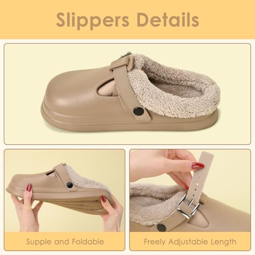 Women's Winter House Slippers with Cotton Lined, Fuzzy Fluffy Anti-Slip Bedroom Shoes, Indoor Outdoor Slip-On Slippers2
