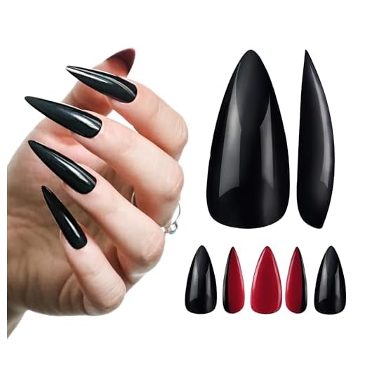 Allkem Black Red Bottoms Sculpted Stiletto Press on Nails | Glossy Extra Long Stiletto| 10 sizes - 20 pcs Nail kit with Glue