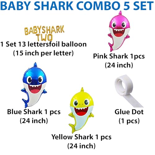Image of Party Propz Baby Shark Theme Birthday Decorations - 5 Pcs 2nd Birthday Party Decoration For Boys| 2nd Birthday Decorations For Girls| Baby Shark Balloons | Foil Balloons For Birthday Decoration, Multi