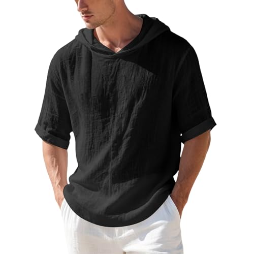 Haut respirant homme en tissu texturé aspect lin léger avec col V ouvert