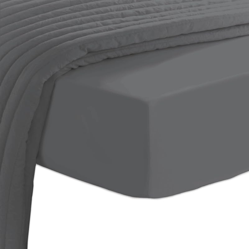 Pizuna Sabana Bajera 135x200 Ajustable Algodon Gris Oscuro, Tejido Satinado de Lujo 100% algodón de Fibra Larga de 400 Hilos Sabana Bajera 135 para colchones de hasta 40 cm de Grosor - 1 Pieza OEKO-TEX STANDARD 100