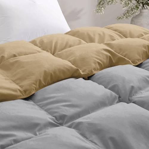 Image of 600 GSM Heavy Winter Comforter Single Size (60 inchX90 inch) - 600 GSM Microfiber Super Soft Fluffy for Winter Comforter /Rajai /Duvet /Blanket Single Size - Beige /Silver Grey Color