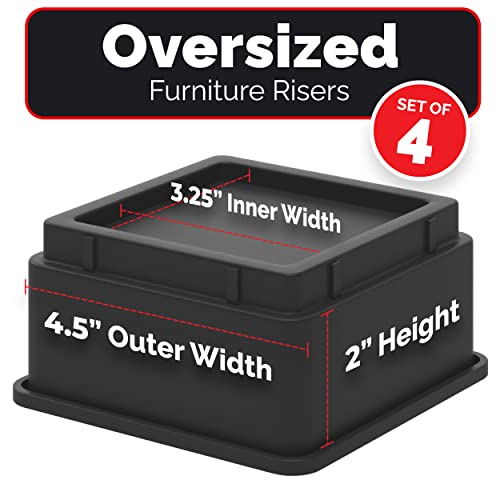 Iprimio Bed Risers - Square, 2 Inch Lift, Heavy Duty, 4 Pack, Up To 10000Lbs - Bed Raising Blocks, Furniture Risers - Safe, Sturdy Bed Lifts For College Dorm Rooms, Couches, Tables, Desk Riser #TOP1