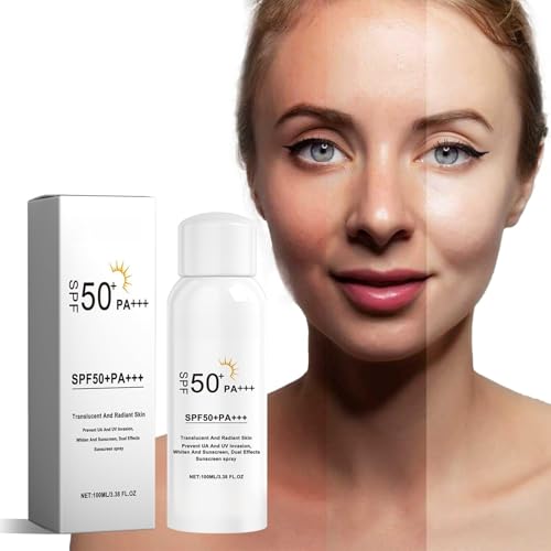Generic SPF 50+ PA+++ Rice Extract Sunscreen Spray, Refreshing Hydrating Broad Spectrum UV Protection & Brightening Mist, Lightweight Non-Greasy for Face & Body, 100ML
