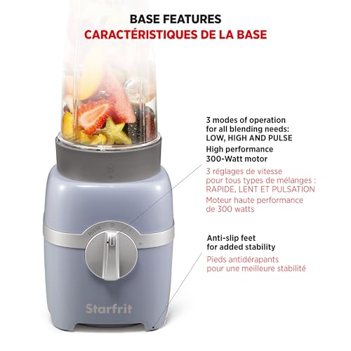 Starfrit Personal Blender with Two 28oz Cups, Dual Blades, Versatile Modes and 300W Power, Grey - Image 6