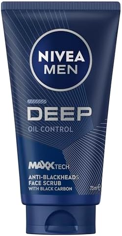 NIVEA MEN Deep Anti-Blackhead Face Scrub 75ml | With Black Charcoal | Reduces Blackheads & Impurities | Removes Excess Oil | Deeply Cleanses Skin | Men's Exfoliating Face Cleanser