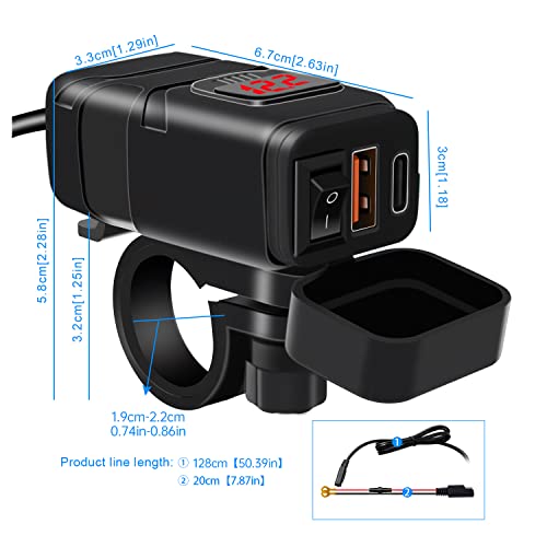 ALLWSLucky Motorrad USB Ladebuchse Wasserdicht mit Schalter, PD3.0 30W & QC3.0 18W USB Motorrad Steckdose, Auto US B Steckdose 12V für Wohnmobil Boot Yacht LKW Wohnwagen(Rot)