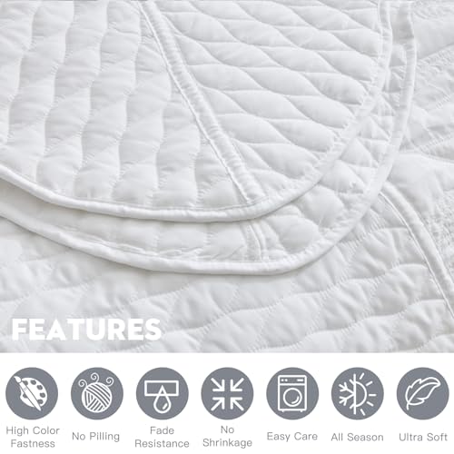 Image of Bedspread oversized Queen 102x118,Beautiful Leaf Stitching,5 PC, White