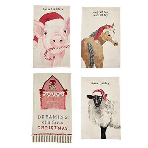 Mud Pie Farm Animal Watercolor Christmas Towel, Pig, 26" X 16.5" #TOP2