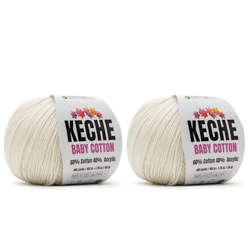 Image of Keche Baby Cotton, 60% Cotton 40% Acrylic Yarn, Soft Cotton Yarn for Crochet and Knitting, Amigurumi Yarn 4 Skeins /Balls [1.76 Oz (50g) / 180 Yrds (165m)] x 2 Off White