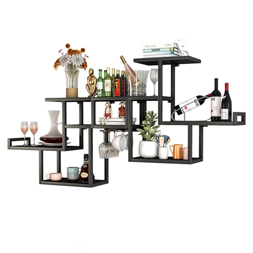 Étagère à vin en métal étagère flottante whisky et support de verres suspendu mural
