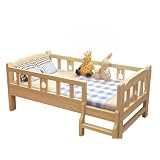 Hubiuyo 子ども用ベッド 頑丈な木製子供用 ガードレール付き 幼稚園児用 ベビー用 幅広 ベビー (長さ150 幅70 高さ40 四面サイドラダー,マットレス付きのベッド) [並行輸入品]
