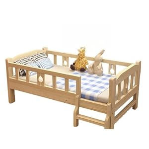 Hubiuyo 子ども用ベッド 頑丈な木製子供用 ガードレール付き 幼稚園児用 ベビー用 幅広 ベビー (長さ150 幅70 高さ40 四面サイドラダー,マットレス付きのベッド) [並行輸入品]
