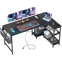 ODK 55 Inch Small L Shaped Computer Desk with Power Outlets, Corner Desk with PC Stand & Reversible Storage Shelves for Small Space Home Office Workstation, Modern Simple Writing Study Table, Black