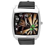 TAPORT Quadratische Armbanduhr aus schwarzem Leder für Dart-Fans, Schwarz , Riemen