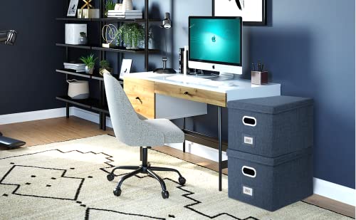 Alfion File Box For Hanging Files With Lid 2-Pack | Portable Office File Organizer Storage Box With Handles In Sturdy Mdf Board And Linen Fabric With Metal Filing Frame For Letter Size Folders (Blue) #TOP1