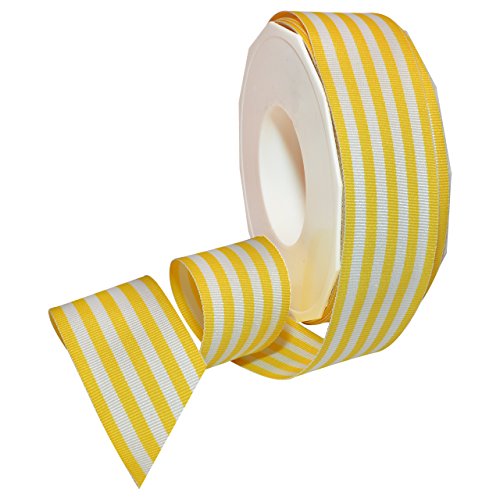 Morex Ribbon Striped Polyester Grosgrain Ribbon, Party Decorations, Gift Wrapping, Fun Patterns, 1-1/2" by 20 yd., Yellow by Morex Ribbon - Used condition - US$6.92