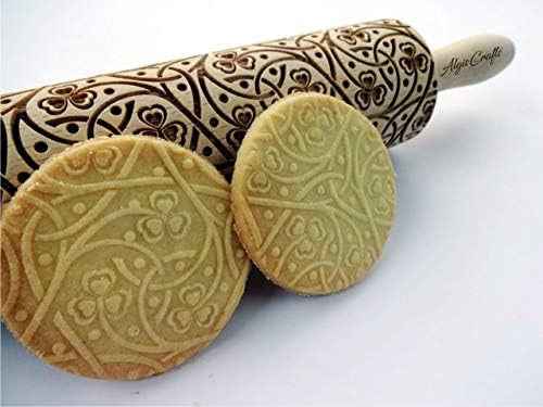 CLOVER TALE EMBOSSING ROLLING PIN WOODEN LASER ENGRAVED DOUGH ROLLER with IRISH PATTERN for EMBOSSED COOKIES SAINT PATRIC'S DAY GIFT