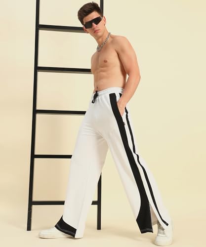 Image of POCKMAN Men Black & White Curve Pipping Wide Leg Comfort Joggers