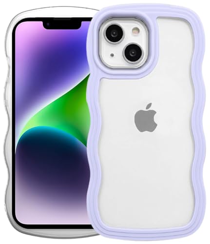 Image of GoldKart iPhone 13 /14 Case Wavy Edge Clear Back Design, Anti-Slip Grip Cute Wave Curly Frame Shape Shockproof Soft TPU & Hard PC Bumper Protective Phone Case Cover for Women Girls - Purple