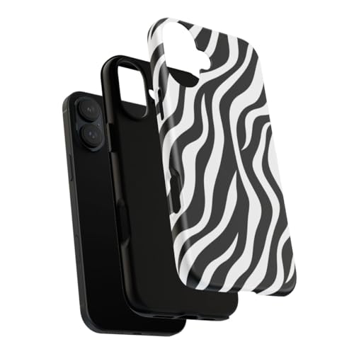 Coque iPhone 16 Plus rigide mate à rayures zébrées noires et blanches protectrice