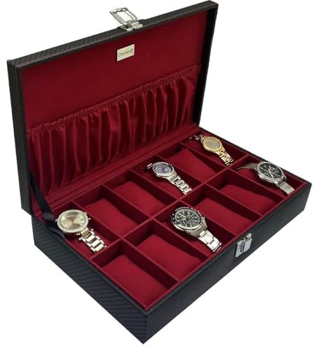 Image of Watch Organiser Display Box Made in Leatherette and Suede with Contarst thread Topstitch | For Men &Women | Gift For Any Occasion (12 watch)