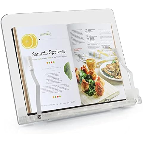 MOLIGOU Acrylic Cookbook Stand, Recipe Book Holder with 16 Adjustable Angles, Foldable Book Stand for Desktop, Kitchen Counter Cover