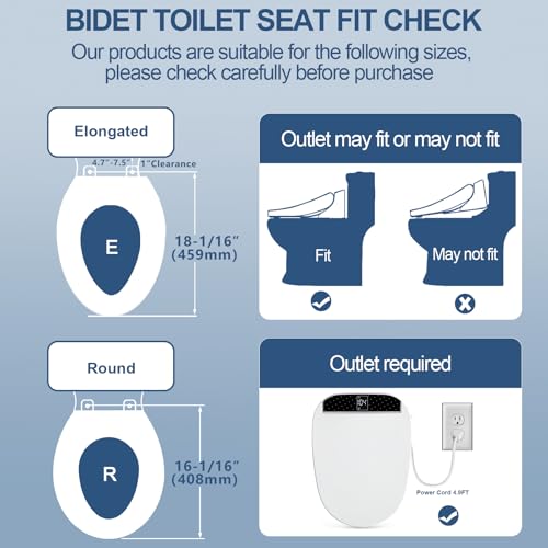 Combier CMA210DS-B Bidet Toilet Seat with Heated Seat, Turbo Wash, Warm Water & Air Dryer – Wireless Remote + Side Panel Control(Round)