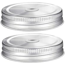 2Pcs Stainless Steel Mason Jar Straw Lids Thick Canning Jar Caps with Straw Holes High Temperature Resistant Leak Sealing for Drinking and Food Storage