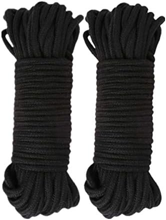 LVE 2Pack 10 M/33 Feet 8 MM All Purpose Rope Soft Cotton Rope Cord Thick Cotton Twisted Cord (Black)