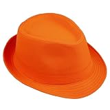 Orien Unisex Men Women Fedora Trilby Hat Solid Color Sun Jazz Cap Orange