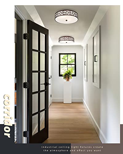 Vicnie 12 Inch Flush Mount Ceiling Light, 2 - Light Vintage Ceiling Light Fixture With Frosted Glass Shade, Oil Rubbed Bronze Ceiling Fixture For Hallway Corridor Kitchen Bathroom Bedroom Passway #TOP5