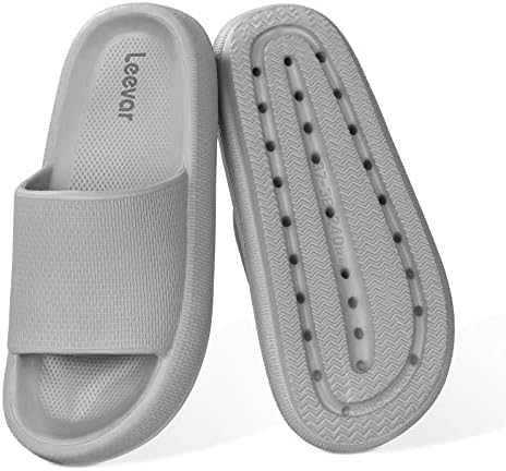 Leevar Grey Cloud Slides for Women and Men - Soft, Comfy, Relax Cloud Slippers, Thick Sole, Non-slip Pillow Slippers, Easy to Clean, Shower, Swimming, Beach, Indoor and Outdoor Pillow Slides