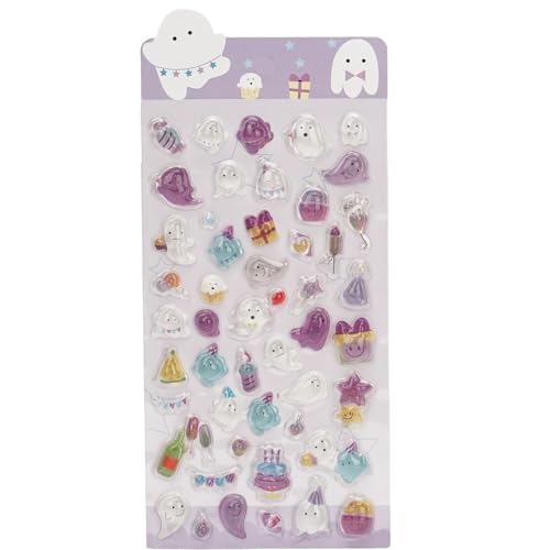 夜光シール 3d 立体 ぷっくりシール 暗闇で光る 可愛い ペンギン おばけ パンダ ねこ うさぎ 手帳デコ スマホケース 日記 携帯電話 DIY クラフト 女の子 子供 誕生日プレゼント 贈り物 手芸用品かわいい ギフト (おばけ A)