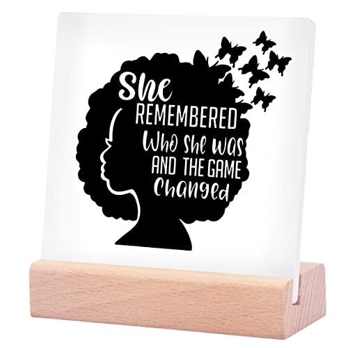 Inspirational Quotes Desk Decor Gifts For Women Girls Friends-Motivational Sign Ceramic Plaque With Wooden Stand-Cheer Up Gifts For Friends Women (She rememberd)