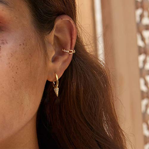 Dainty Hoop Ear Cuff 14K Gold Plated Cross Stripe Open Wrap Hoop Cubic Zirconia Huggie Clip-On Cartilage Earrings Stud For Women #TOP2
