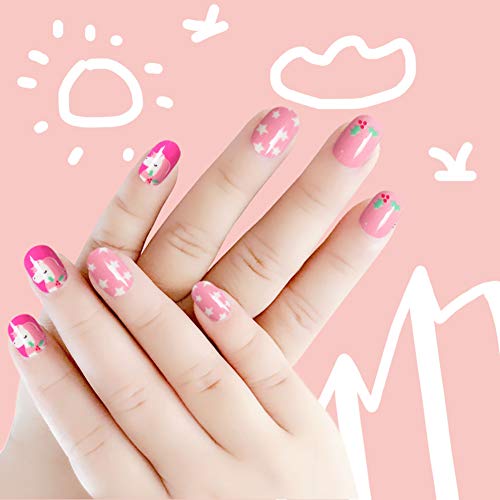 Laza 120pcs Children Nails Girls Press On Artificial Nail Tips Pre-glue Full Cover Short Cute False Nail Kits Lovely Christmas Gift for Children Kids Little Girl Nail Art Decoration - Fairy Kingdom - Thumbnail 4