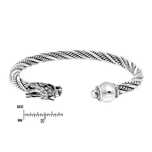 Aeravida Mythical Dragon Beast Head .925 Sterling Silver Adjustable Cuff Bracelet #TOP3