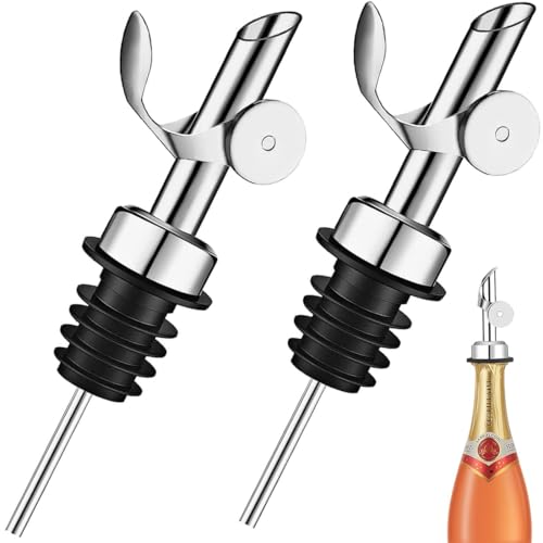 NJCXOLA 2pcs Flaschenausgießer Edelstahl Dosierausgießer mit Kläppchen konische Ausgießer Konische Weinausgießer für Bar Pub Bistro Zuhause Rum Whiskey Öl-Ausgießer Silber