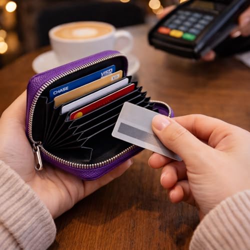 Ayaz Deri Genuine Leather Accordion Wallet with 11 Card Slots - RFID Blocking (Purple) by Ayaz Deri - Used condition - Image 8